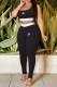 Black Fashion Sexy Print Patchwork Letter U Neck Sleeveless Two Pieces