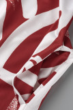 Red Fashion Sexy Casual Print Backless Strapless Regular Jumpsuits