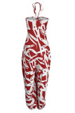Red Fashion Sexy Casual Print Backless Strapless Regular Jumpsuits