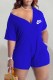 Blue Fashion Casual Print Patchwork V Neck Rompers