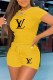 Yellow Fashion Sportswear Print Letter O Neck Short Sleeve Two Pieces