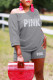 Grey Fashion Casual Letter Print Basic O Neck Short Sleeve Two Pieces