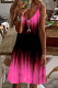 Black Pink Sexy Casual Print Backless V Neck Sling Dress