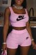 Pink Fashion Casual Print Letter U Neck Sleeveless Two Pieces