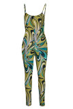Yellow Fashion Sexy Print Backless Spaghetti Strap Skinny Jumpsuits