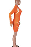 Orange Sexy Solid Patchwork Zipper Collar Skinny Jumpsuits