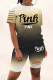 Black Casual Print Patchwork O Neck Short Sleeve Two Pieces