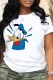 White Fashion Casual Character Print Patchwork O Neck T-Shirts