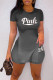 Black Casual Gradual Change Print Patchwork Slit O Neck Short Sleeve Two Pieces