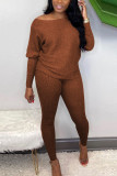 Orange Sexy Solid Bateau Neck Long Sleeve Two Pieces