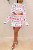 White Sexy O Neck Long Sleeve Two Pieces