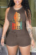 Coffee Fashion Casual Print Basic O Neck Sleeveless Two Pieces