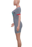 Red Casual Striped Print Patchwork O Neck Straight Dresses