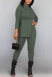 Green Fashion Casual Solid Basic Half A Turtleneck Long Sleeve Two Pieces