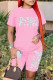 Pink Fashion Casual Letter Print Patchwork O Neck Short Sleeve Two Pieces