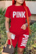 Red Fashion Casual Letter Print Patchwork O Neck Short Sleeve Two Pieces