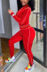 Red knit Active Casual Patchwork Solid Two Piece Suits Straight Long Sleeve Two Pieces