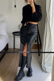 Black Sexy Solid Patchwork Skinny Bottoms