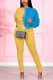 Yellow Casual Solid Bandage Patchwork O Neck Long Sleeve Two Pieces