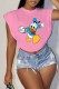 Pink Fashion Casual Character Print Patchwork O Neck T-Shirts