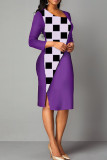 Red Casual Elegant Print Patchwork Slit Asymmetrical Collar One Step Skirt Dresses