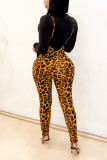 Leopard Print Work Daily Print O Neck Long Sleeve Two Pieces