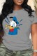 Grey Fashion Casual Character Print Patchwork O Neck T-Shirts