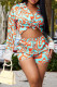 Tangerine Fashion Casual Print Patchwork Buckle Turndown Collar Long Sleeve Two Pieces