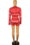 Red Sexy O Neck Long Sleeve Two Pieces