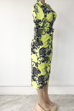 Khaki Casual Print Patchwork Turndown Collar Shirt Dress Plus Size Dresses