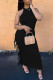 Black Fashion Casual Solid Tassel Patchwork O Neck Sleeveless Two Pieces