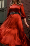 Red Casual Elegant Solid Patchwork O Neck Dresses