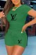 Green Fashion Sportswear Print Letter O Neck Short Sleeve Two Pieces