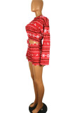 Red Sexy O Neck Long Sleeve Two Pieces