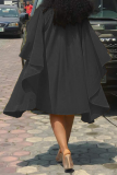 Black Fashion Solid Flounce O Neck Cake Skirt Dresses