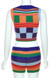 Colour Fashion Casual Patchwork Basic O Neck Sleeveless Two Pieces
