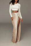 Cream White Street Solid High Opening Straight Mid Waist Straight Solid Color Bottoms