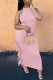 Pink Fashion Casual Solid Tassel Patchwork O Neck Sleeveless Two Pieces