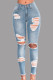 Light Blue Fashion Casual Solid Ripped Mid Waist Skinny Jeans