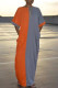Orange Fashion Casual Solid Patchwork Contrast O Neck Short Sleeve Dress