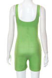 Green Casual Print Patchwork U Neck Skinny Rompers