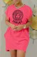 Rose Red Fashion Casual Print Letter O Neck Cake Skirt Dresses