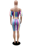 Colour Sexy Casual Print Backless Off the Shoulder Short Sleeve Two Pieces