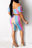 Colour Sexy Casual Print Backless Off the Shoulder Short Sleeve Two Pieces