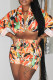Orange Fashion Casual Print Patchwork Turndown Collar Long Sleeve Two Pieces