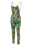 Yellow Fashion Sexy Print Backless Spaghetti Strap Skinny Jumpsuits