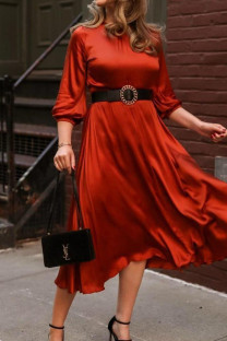 Red Casual Elegant Solid Patchwork O Neck Dresses