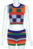 Colour Fashion Casual Patchwork Basic O Neck Sleeveless Two Pieces
