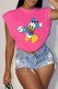 Rose Red Fashion Casual Character Print Patchwork O Neck T-Shirts