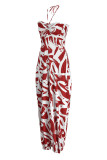 Red Fashion Sexy Casual Print Backless Strapless Regular Jumpsuits